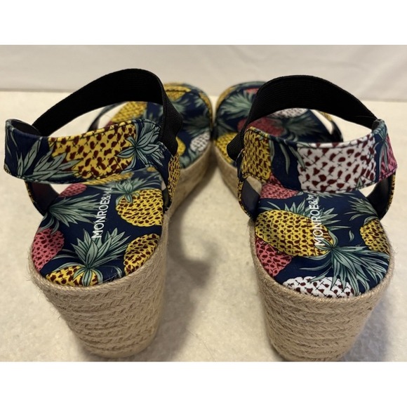 Monroe & Main Pineapple Wedge Heel Espadrilles Women's Sz 12 Navy Print Bohemian - Picture 6 of 8